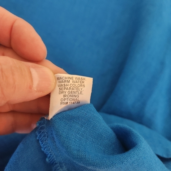 Flax 100% Linen Top V Neck 3/4 Sleeve Blue sz S Relaxed Fit - Picture 4 of 6